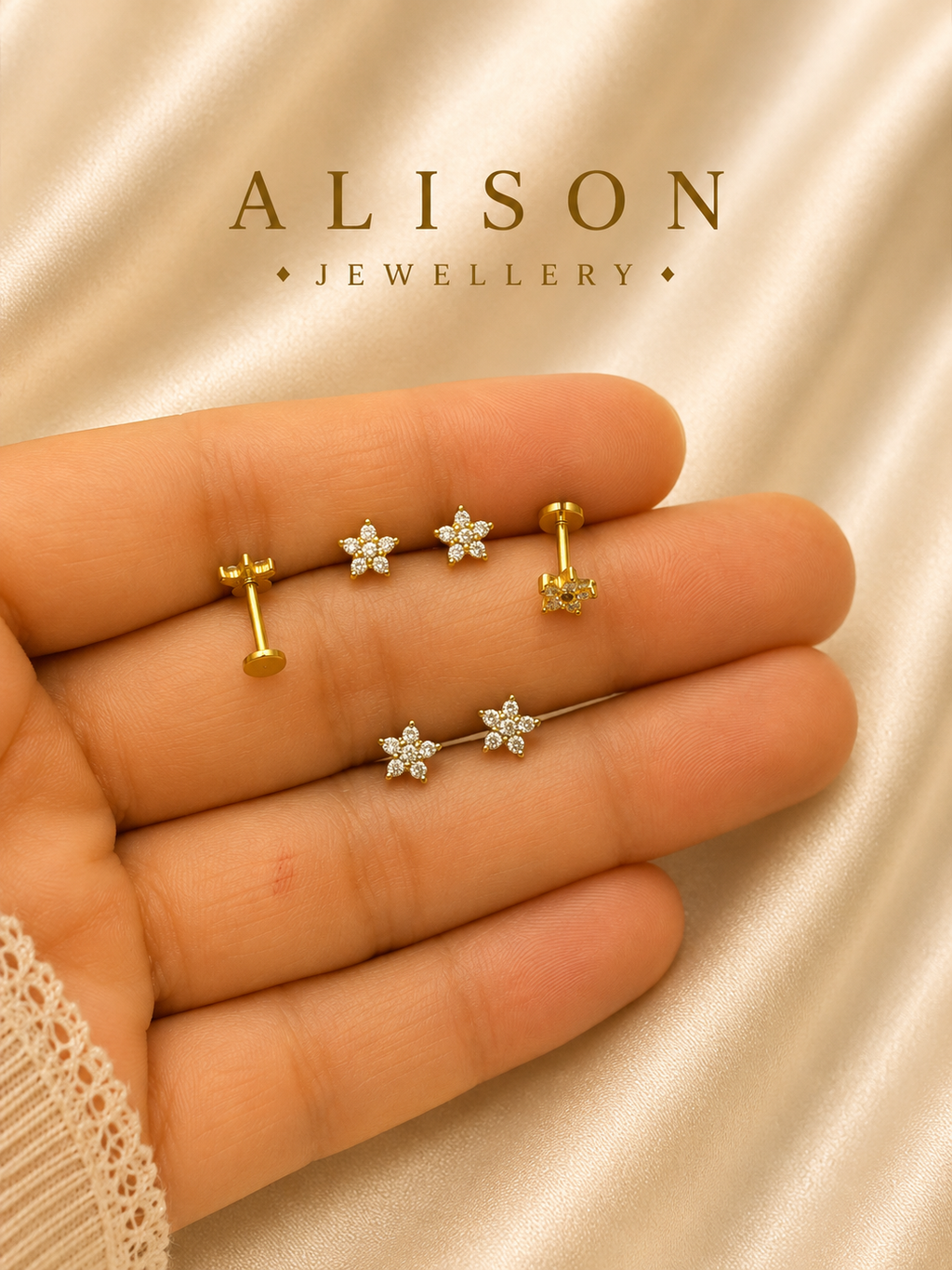 Stainless Steel Star Zircon Flat Back Stud - PAIR