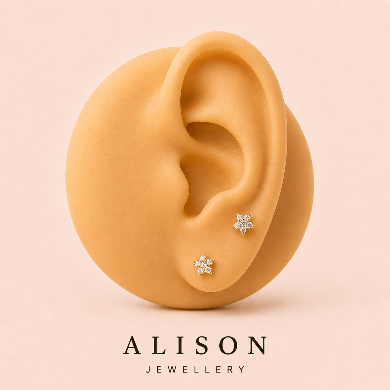 Stainless Steel Star Zircon Flat Back Stud - PAIR