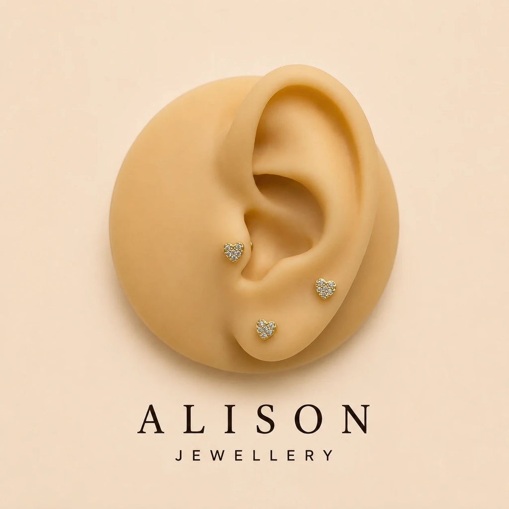 Stainless Steel Heart Zircon Flat Back Stud - PAIR