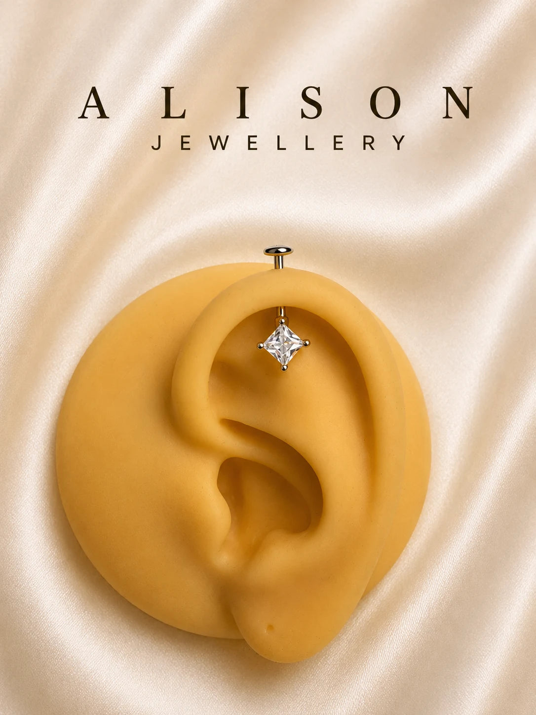 Square Shape White Diamond CZ Upper Helix(BUGADI) Studs 16G - 1 Piece