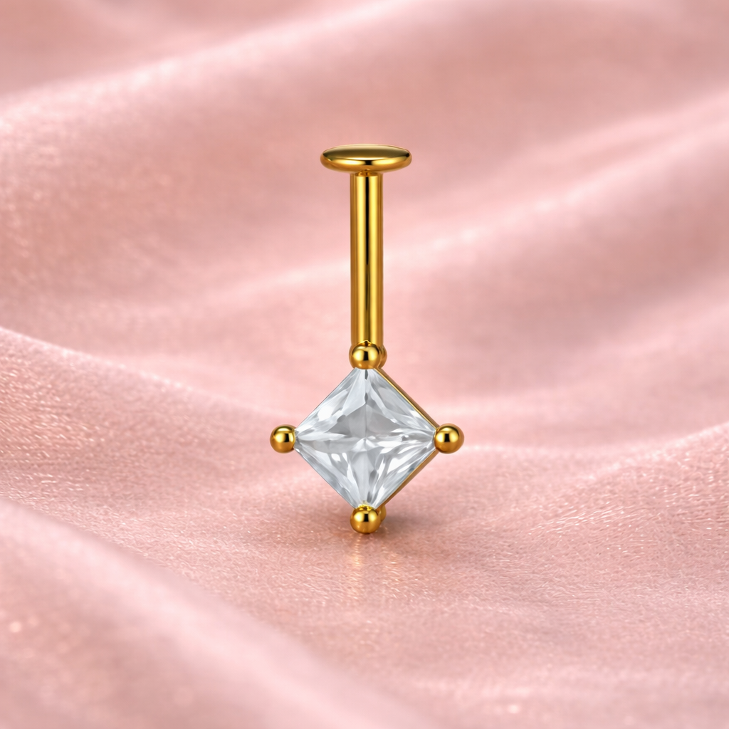 Square Shape White Diamond CZ Upper Helix(BUGADI) Studs 16G - 1 Piece