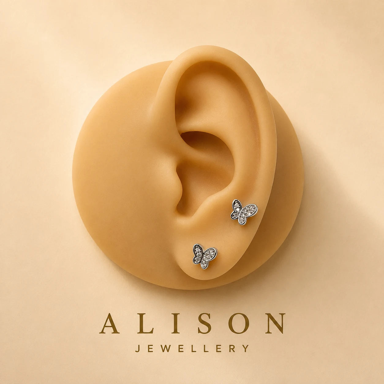 Stainless Steel Butterfly Zircon Flat Back Stud - PAIR