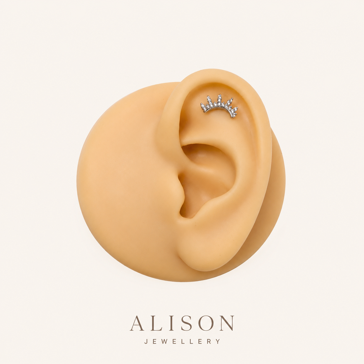 Stainless Steel Crown CZ Flat Back Cartilage Stud - PAIR