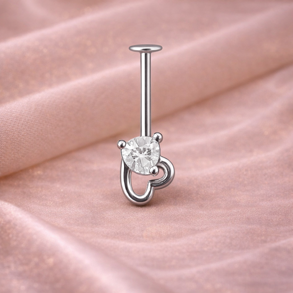 Heart shape CZ Gold & Silver Upper Helix(BUGADI) Studs 16G - 1 Piece