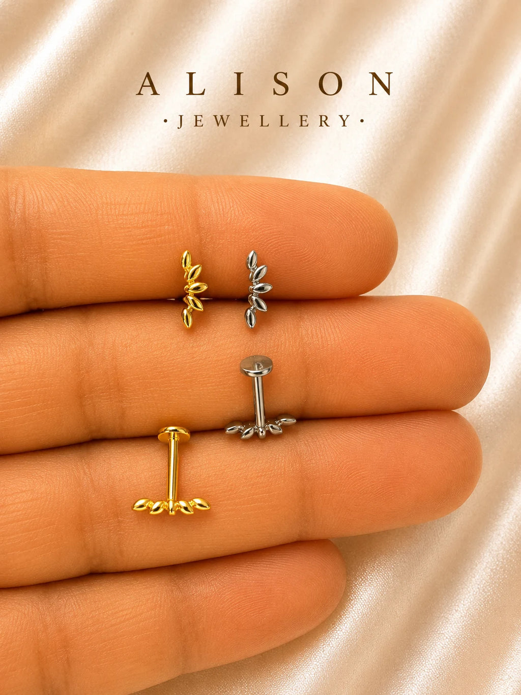 ASTM F136 Titanium Olive Branch Labret Stud - PAIR