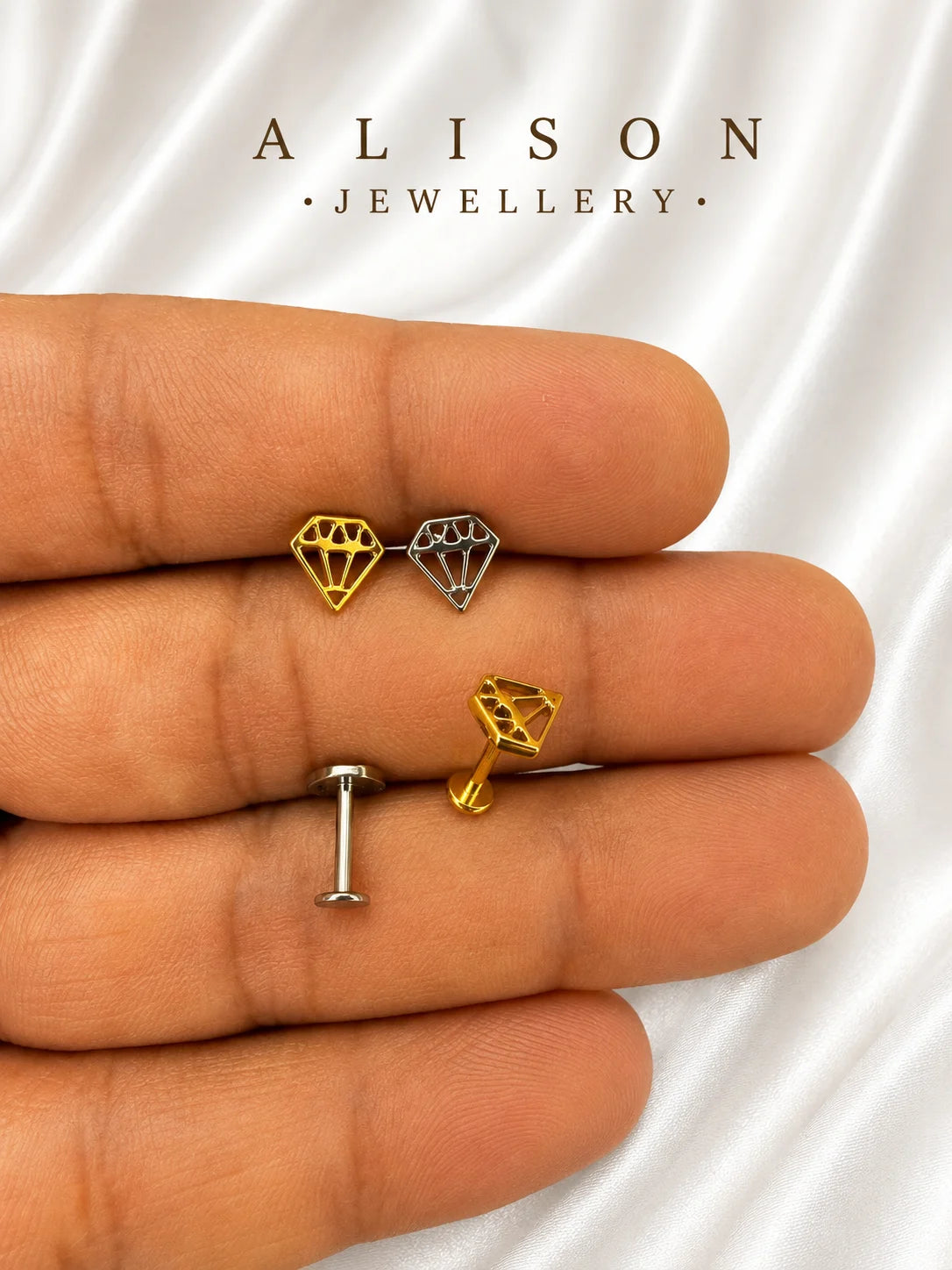 ASTM F136 Titanium Geometric Labret Stud - PAIR