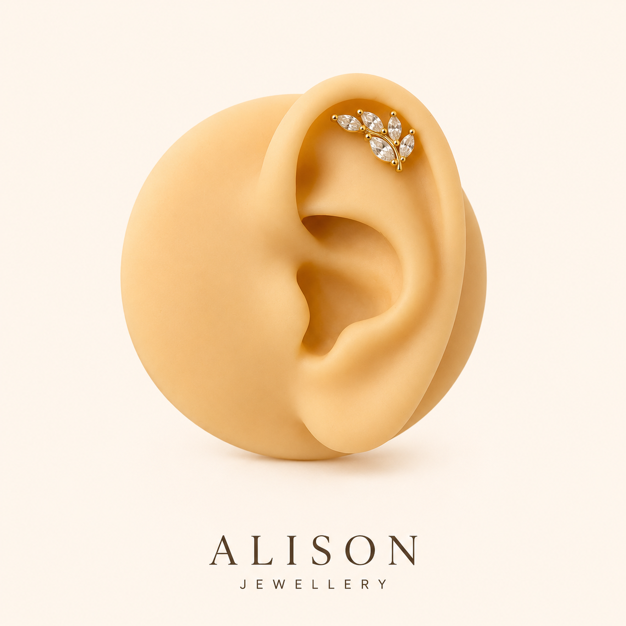 Stainless Steel Gold Leaf Vine Cartilage Stud Earrings - PAIR