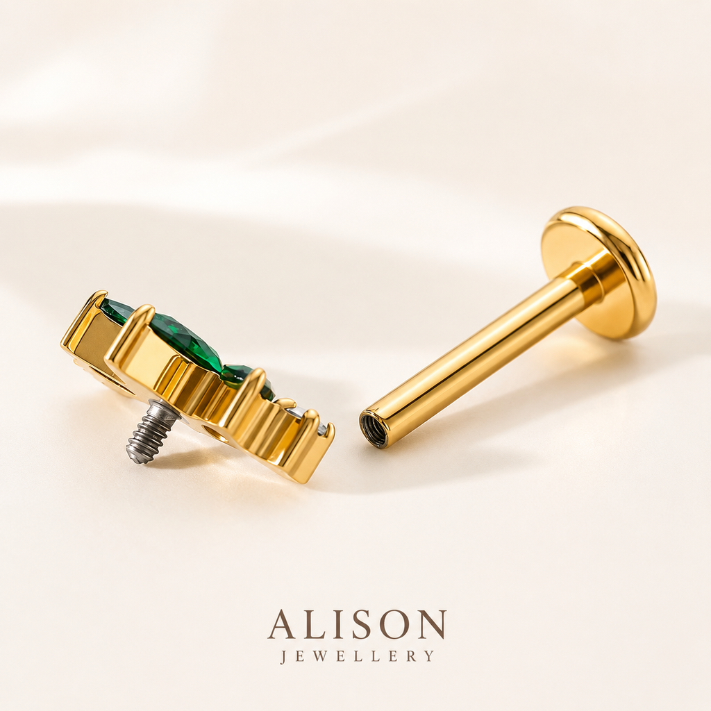 Emerald Leaf Internally Threaded Labret Stud - PAIR