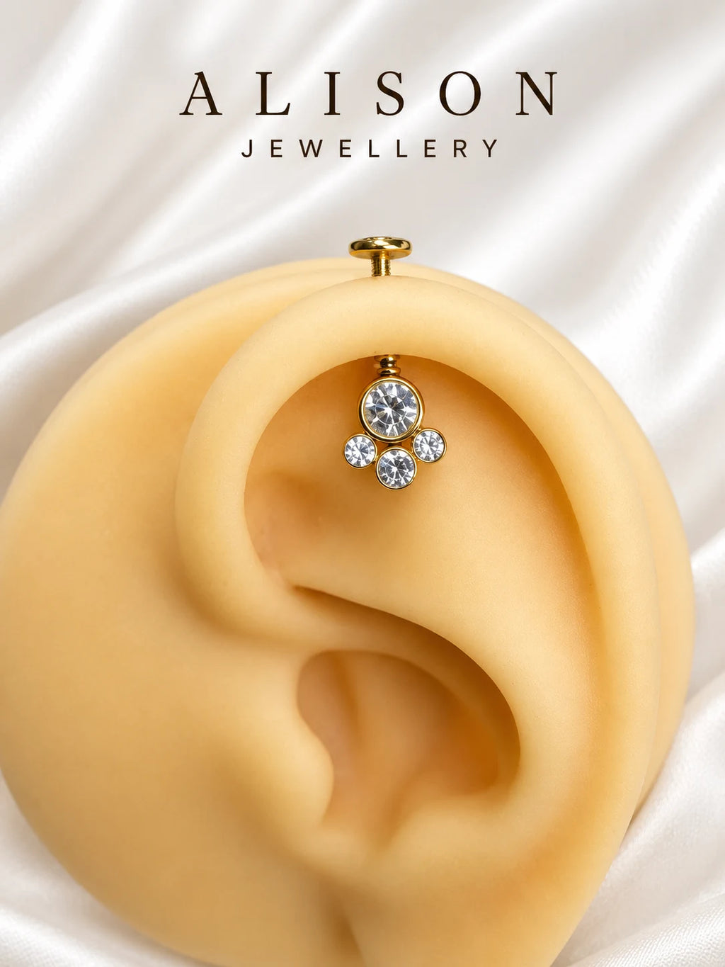 Gold Colour Round CZ Cluster Upper Helix(BUGADI)- 1 Piece