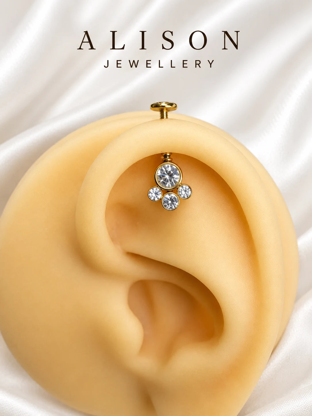 Gold Colour Round CZ Cluster Upper Helix(BUGADI)- 1 Piece