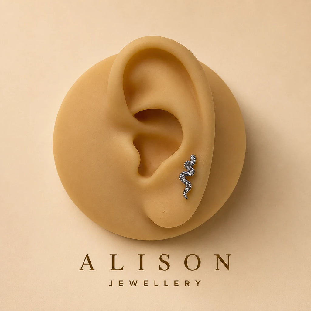 Stainless Steel Snake Zircon Flat Back Stud - PAIR