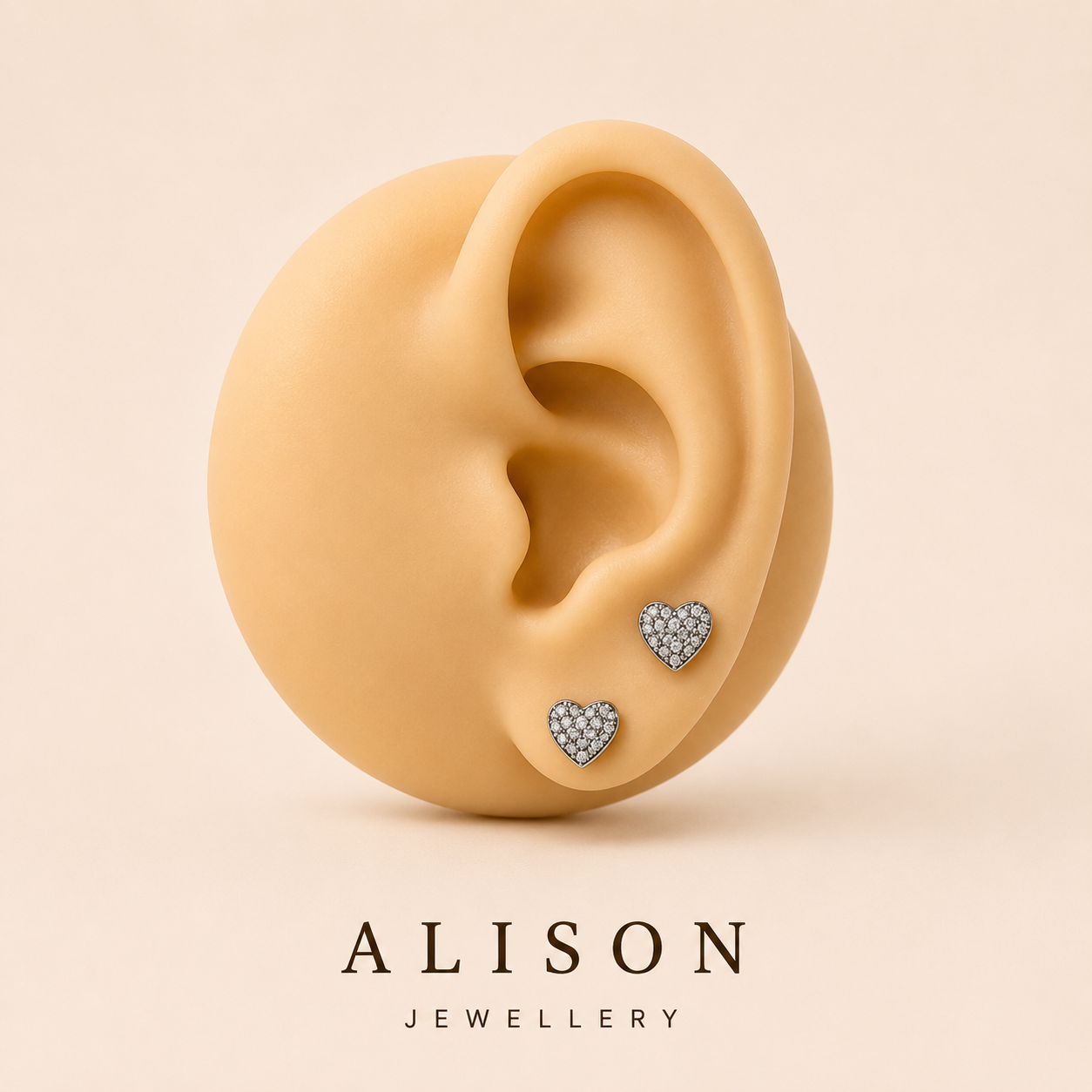 Stainless Steel Heart Zircon Flat Back Stud - PAIR