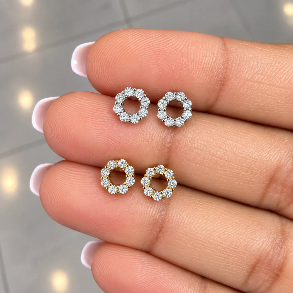 Surgical Steel Halo Circle Crystal Stud - PAIR