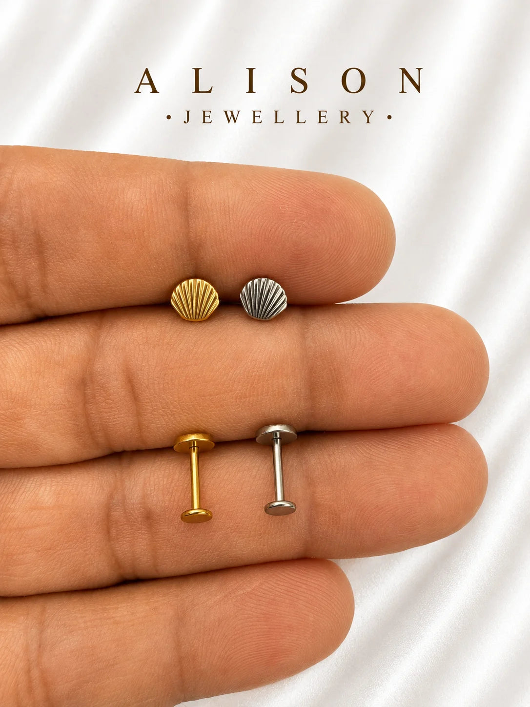 ASTM F136 Titanium Seashell Labret Stud - PAIR