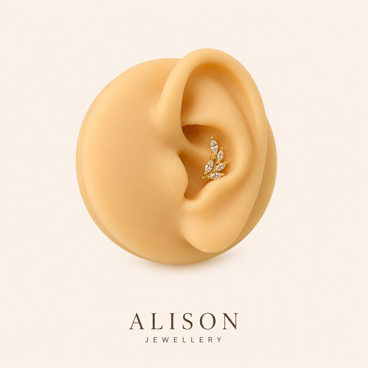 Stainless Steel Gold Leaf Vine Cartilage Stud Earrings - PAIR