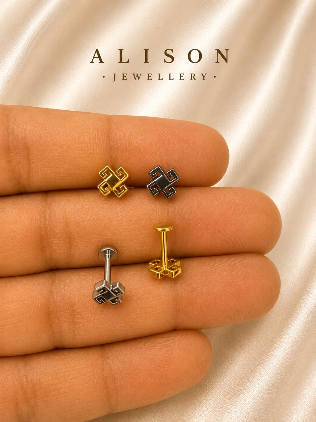 ASTM F136 Titanium Aztec Cross Labret Stud - PAIR