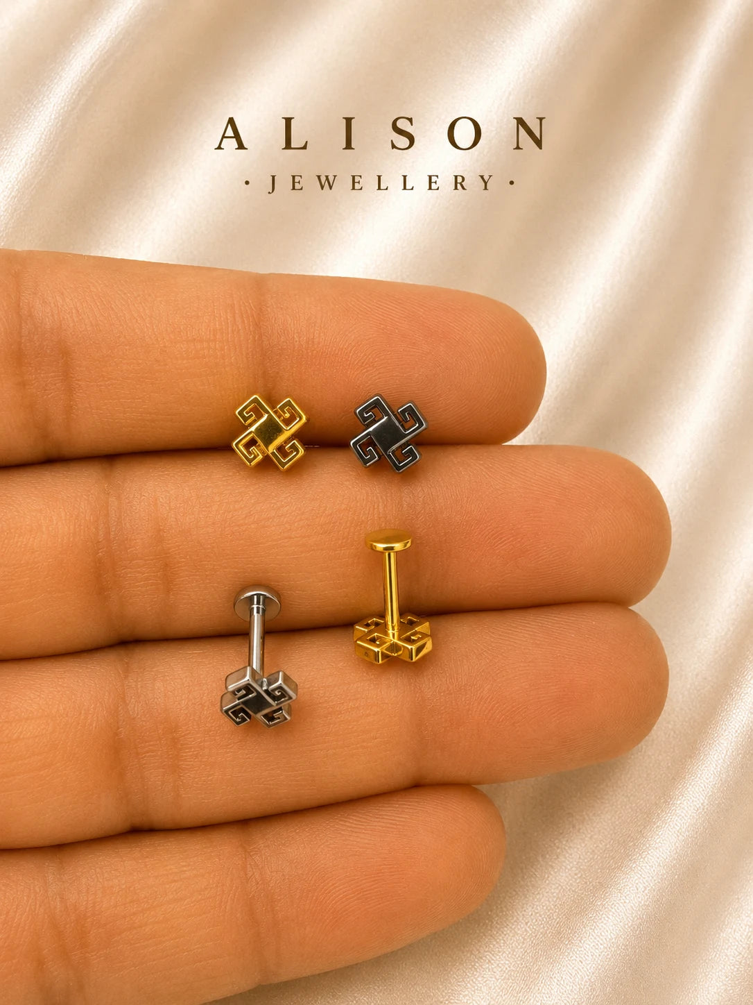 ASTM F136 Titanium Aztec Cross Labret Stud - PAIR