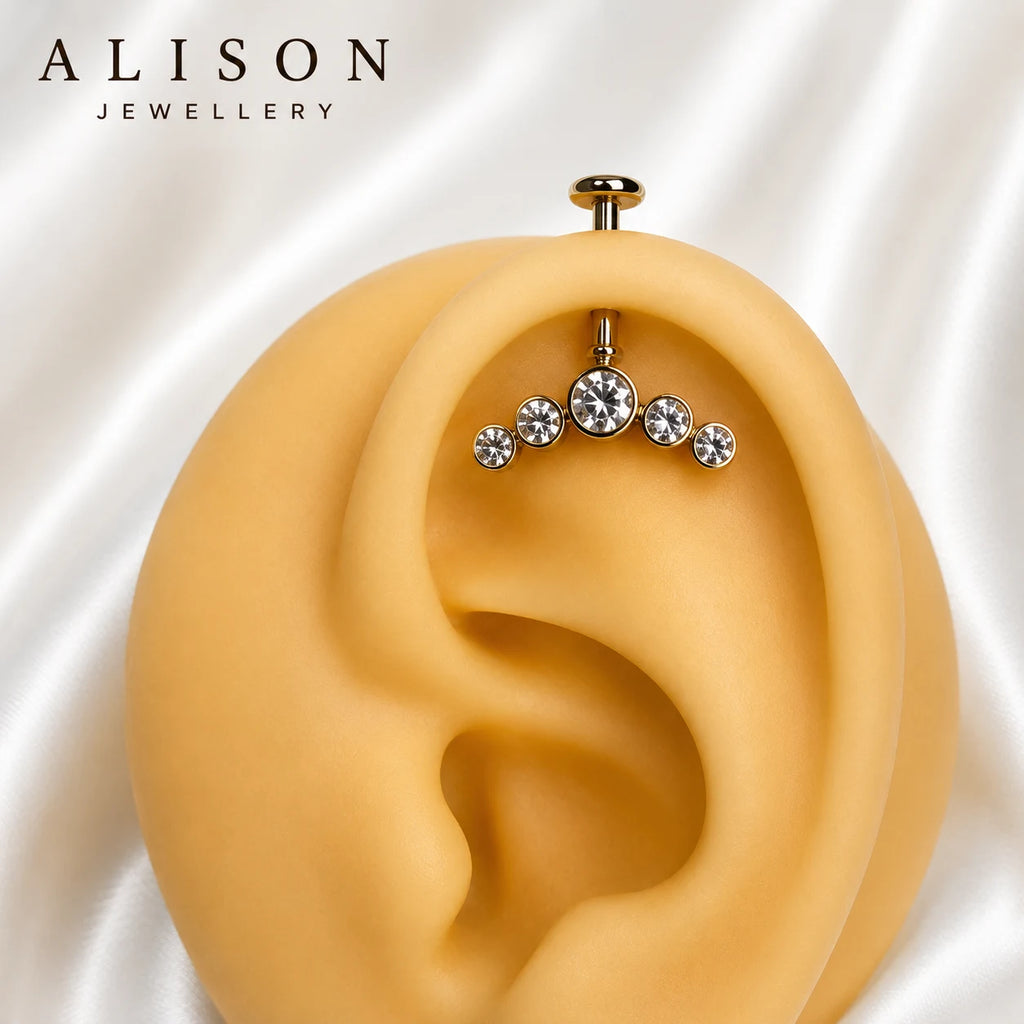 Silver & Gold colour Internally threaded Upper Helix ( BUGADI ) Studs (1 Piece) 8MM