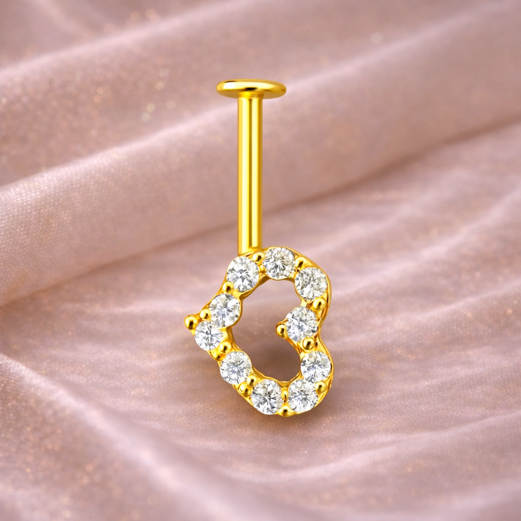 Gold & Silver Heart Shape Upper Helix(BUGADI) 16G - 1 Piece