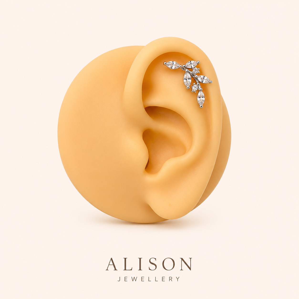 Stainless Steel Two-Tone Crystal Leaf Cartilage Stud Earrings -PAIR