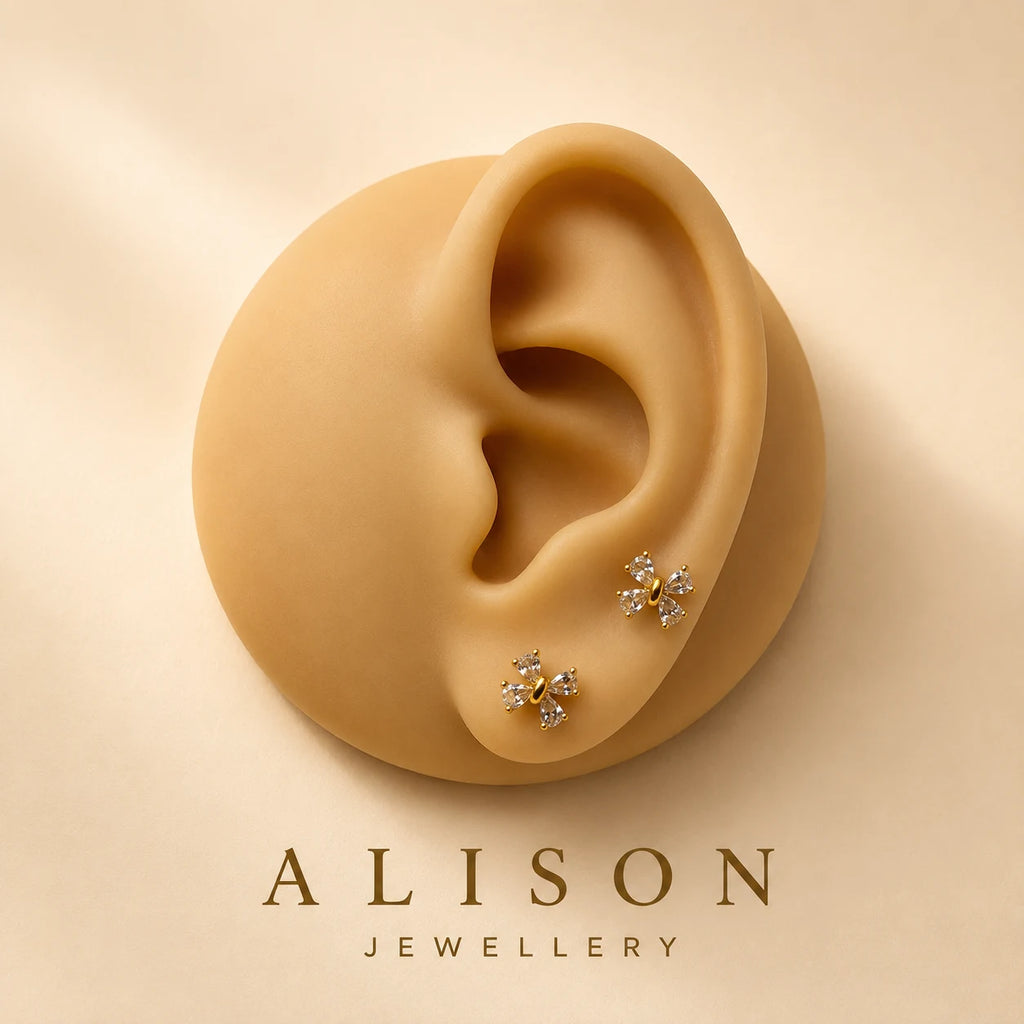 Stainless Steel Butterfly Zircon Flat Back Stud - PAIR