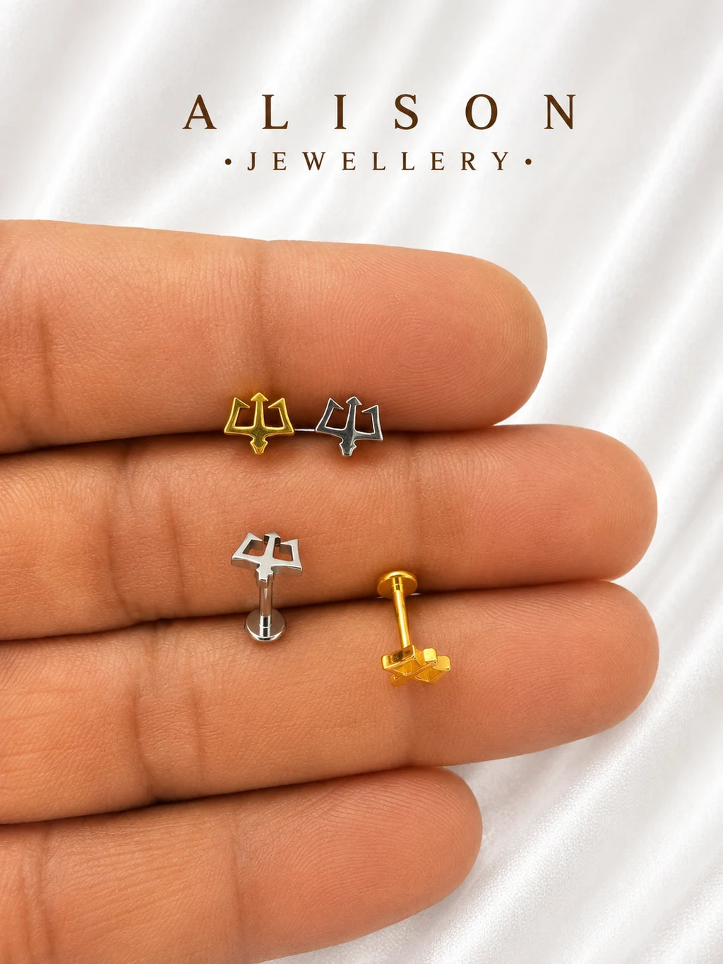 ASTM F136 Titanium Trishul Labret Stud - PAIR