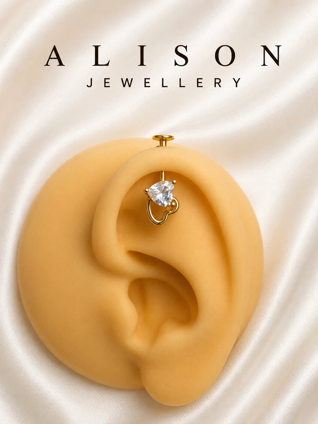 Heart shape CZ Gold & Silver Upper Helix(BUGADI) Studs 16G - 1 Piece