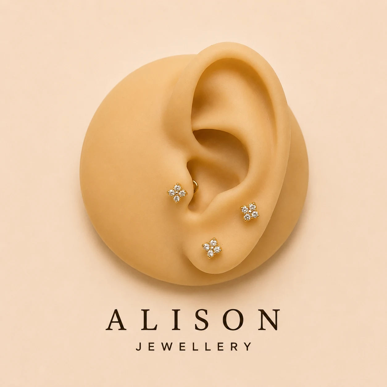 Stainless Steel Floral Zircon Flat Back Stud - PAIR