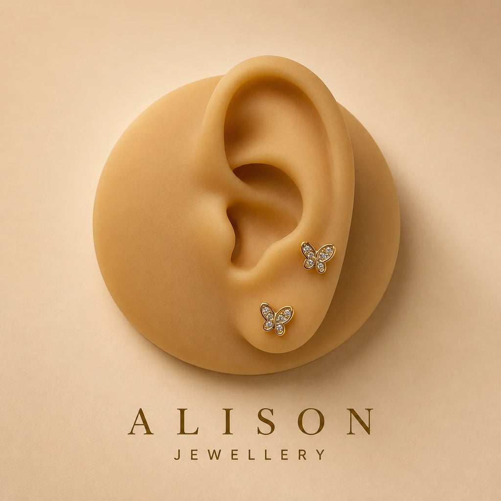 Stainless Steel Butterfly Zircon Flat Back Stud - PAIR