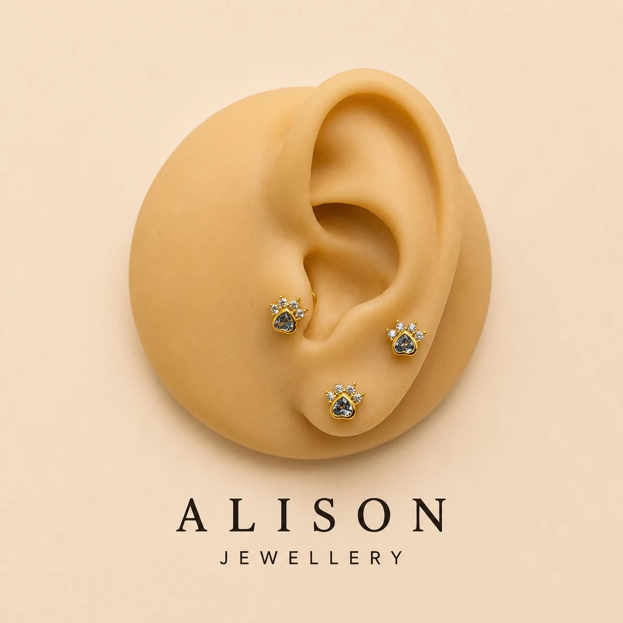 Stainless Steel Paw Zircon Flat Back Stud - PAIR