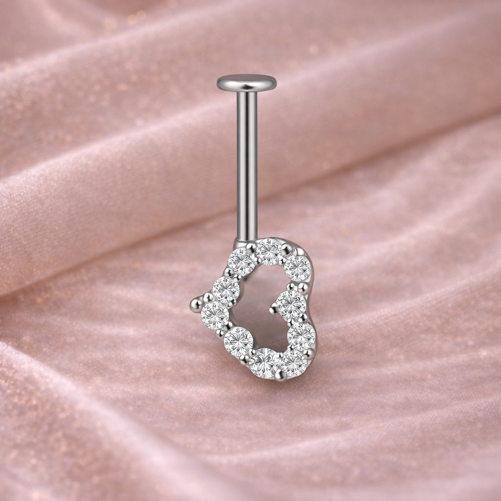 Gold & Silver Heart Shape Upper Helix(BUGADI) 16G - 1 Piece