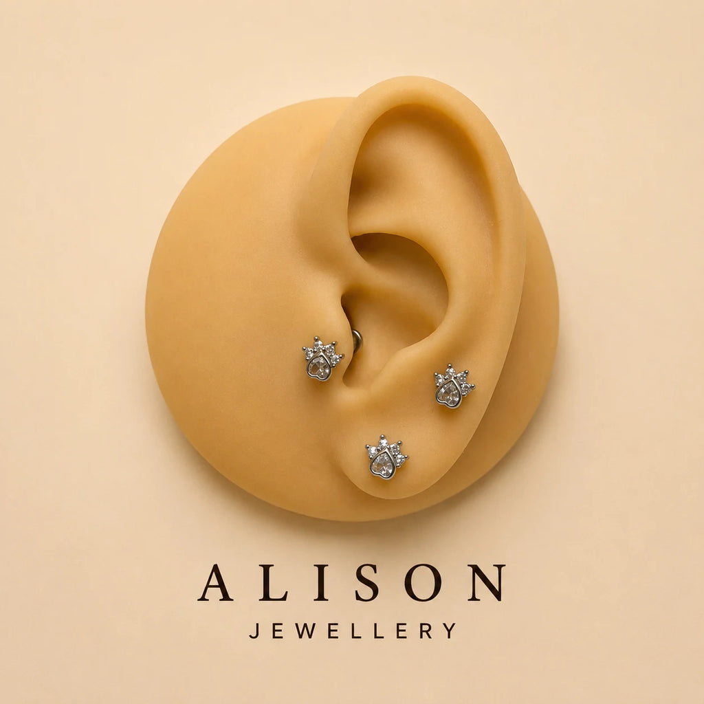 Stainless Steel Paw Zircon Flat Back Stud - PAIR