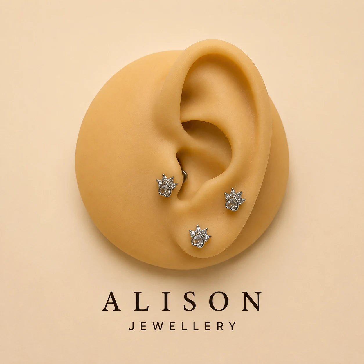 Stainless Steel Paw Zircon Flat Back Stud - PAIR