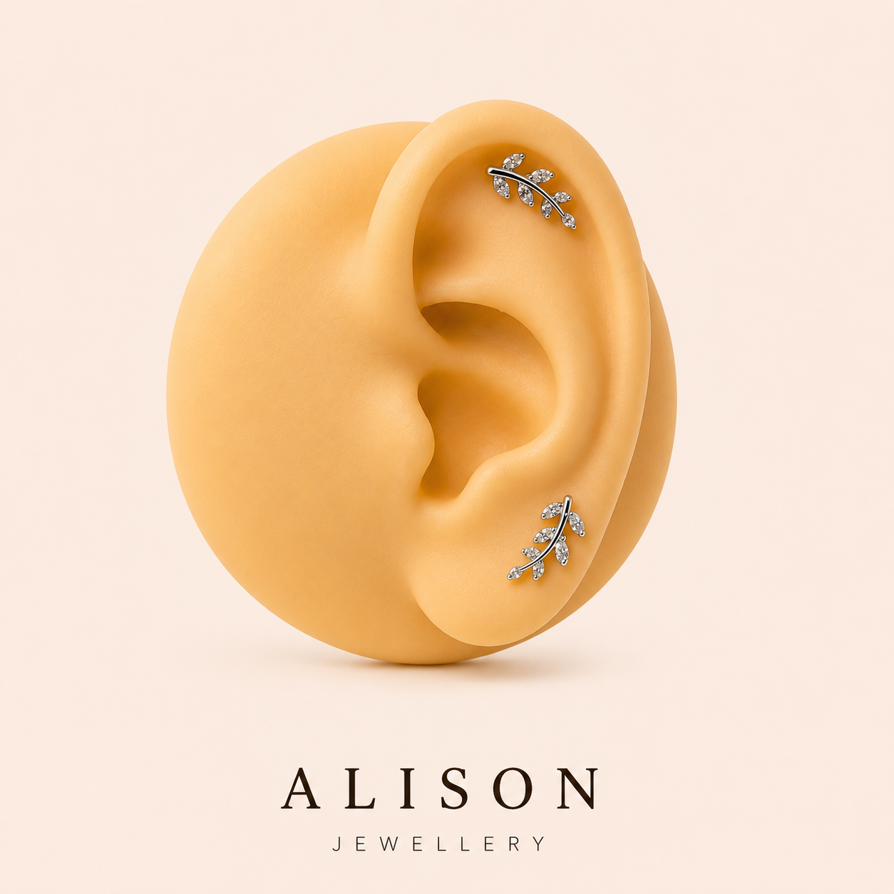 Stainless Steel Leaf Zircon Flat Back Stud - PAIR