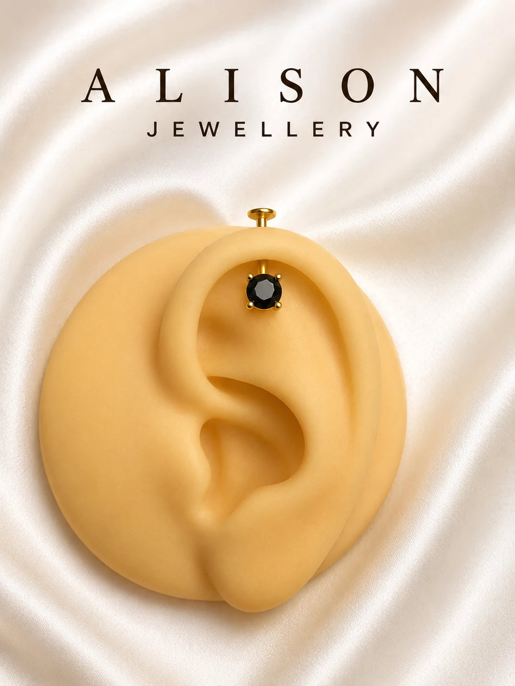 Round Shape Black Diamond CZ Upper Helix(BUGADI) Studs 16G - 1 Piece