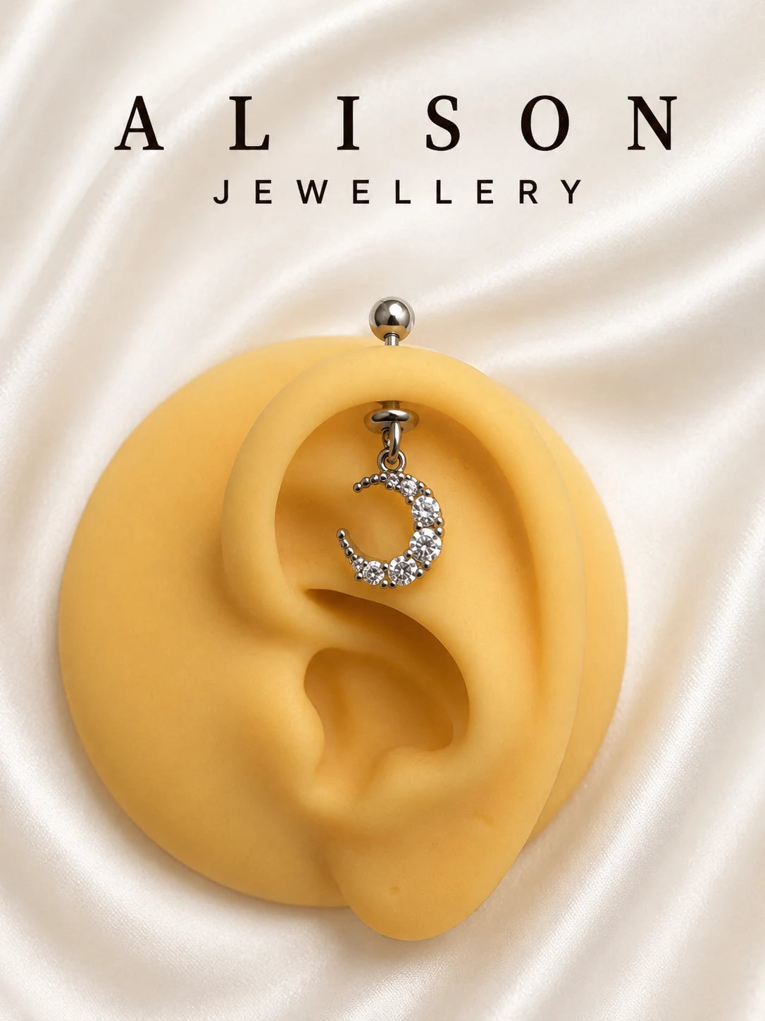 Silver Colour Moon Hanging Upper Helix(BUGADI) Studs - 1 Pc