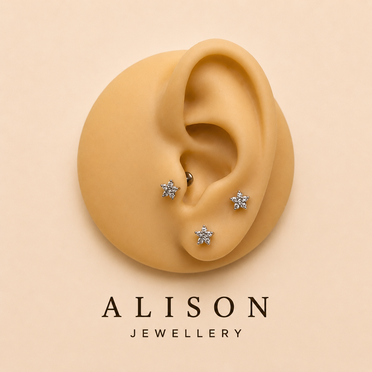 Stainless Steel Star Zircon Flat Back Stud - PAIR