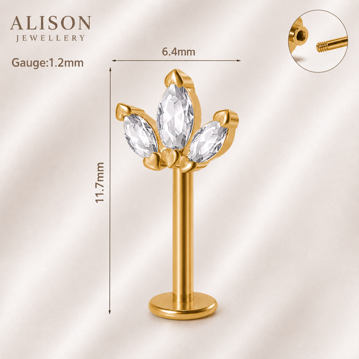 Marquise Crystal Flat Back Labret Stud - SIGNLE
