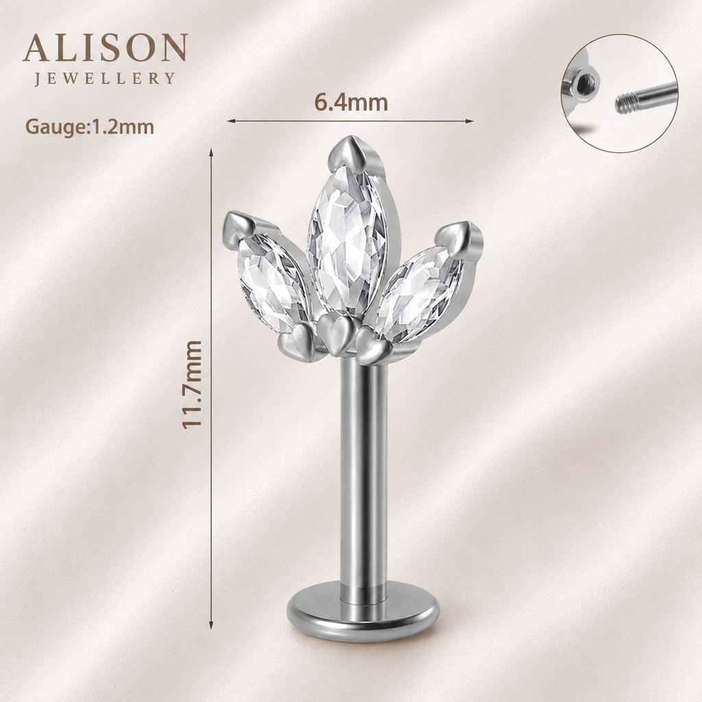 Marquise Crystal Flat Back Labret Stud - SIGNLE