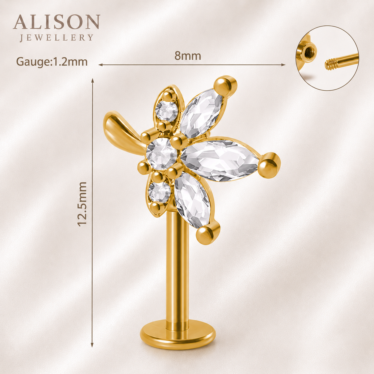 Luxe Floral Gold Labret Stud - SINGLE