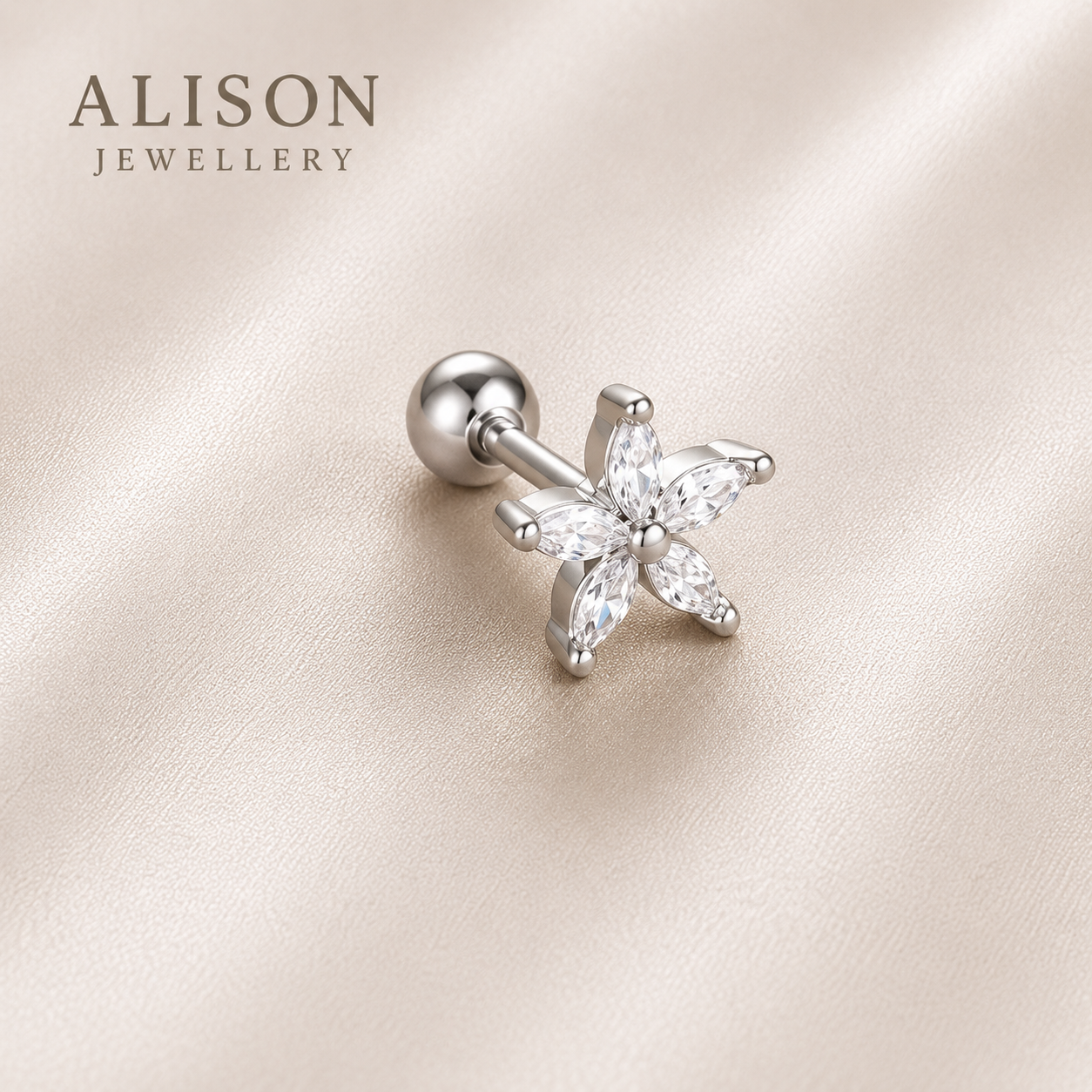 Surgical Steel Blossom Marquise Flower Stud - PAIR