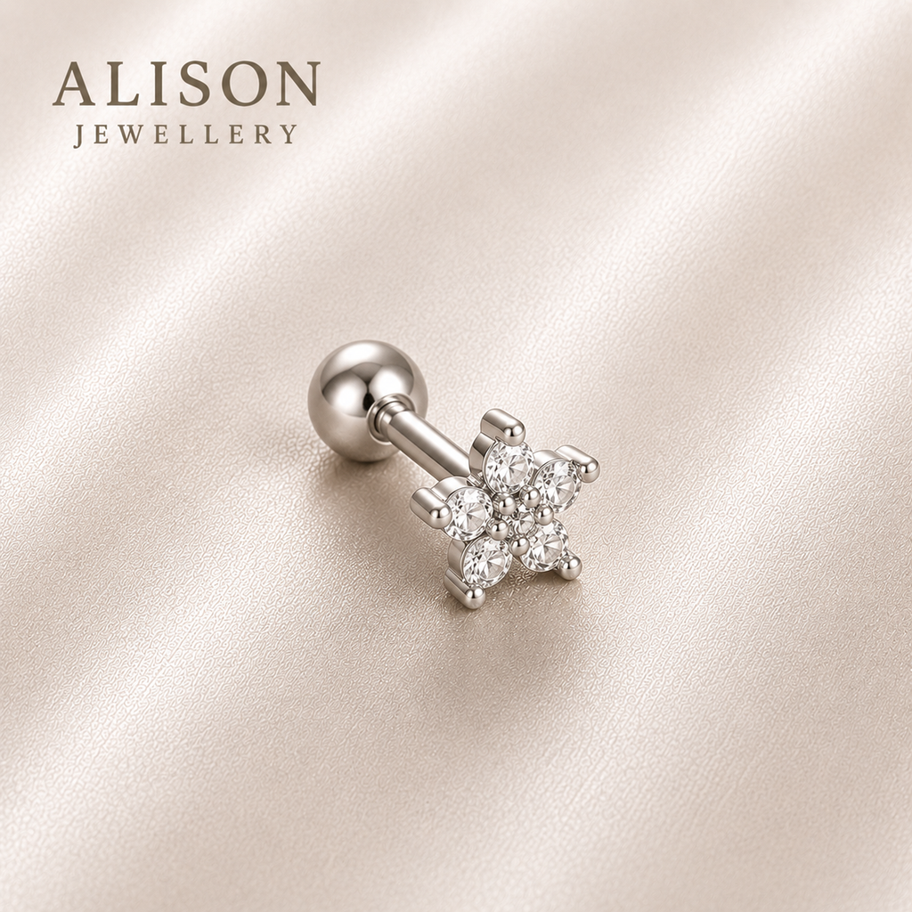 Surgical Steel Celina Crystal Flower Stud - PAIR