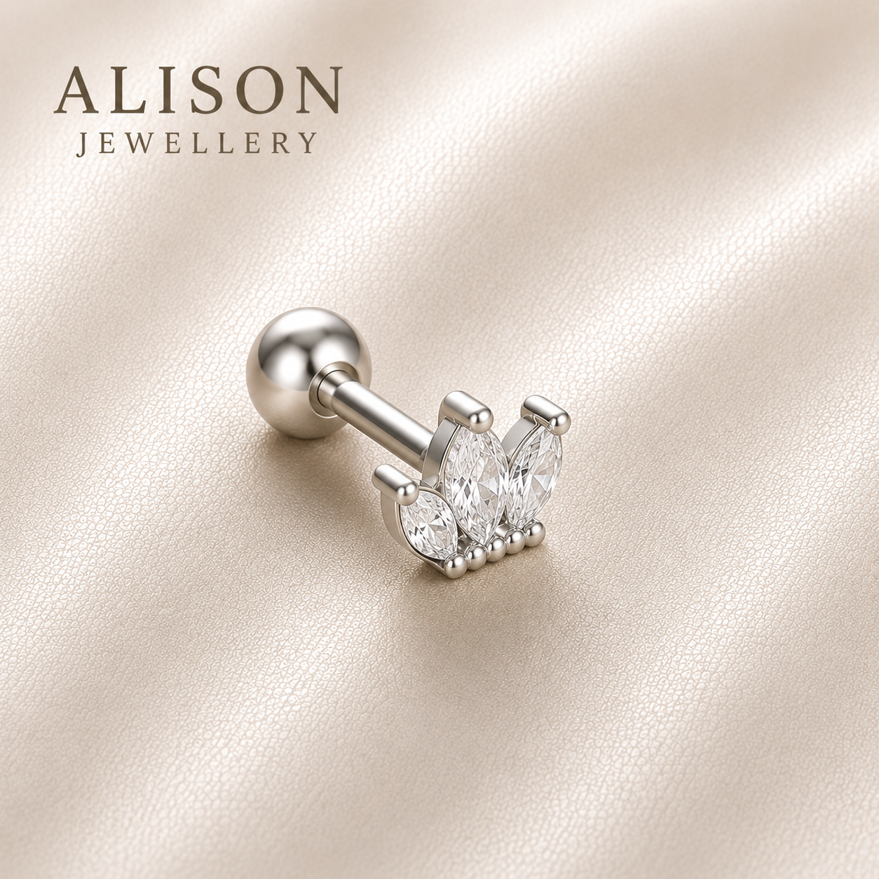Surgical Steel Crown Marquise Trio Stud - PAIR