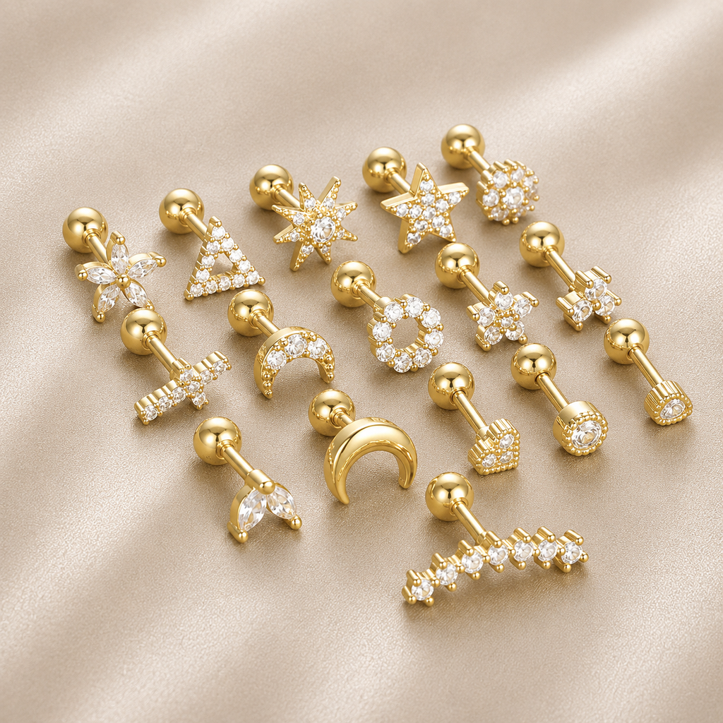 Surgical Steel Blossom Marquise Flower Stud - PAIR