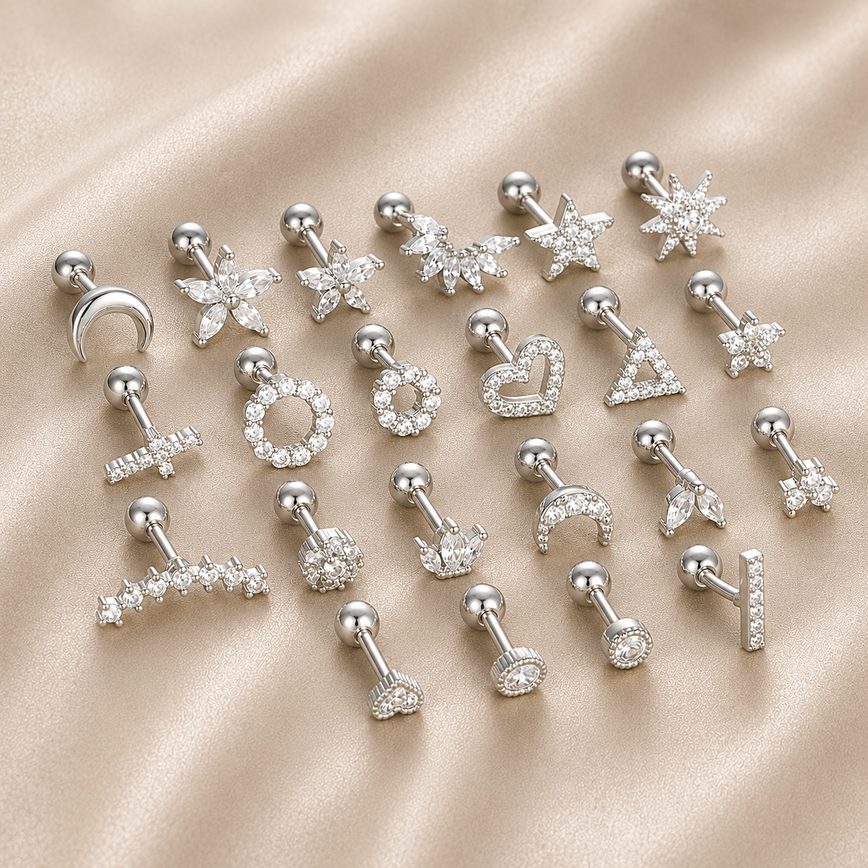 Surgical Steel Blossom Marquise Flower Stud - PAIR