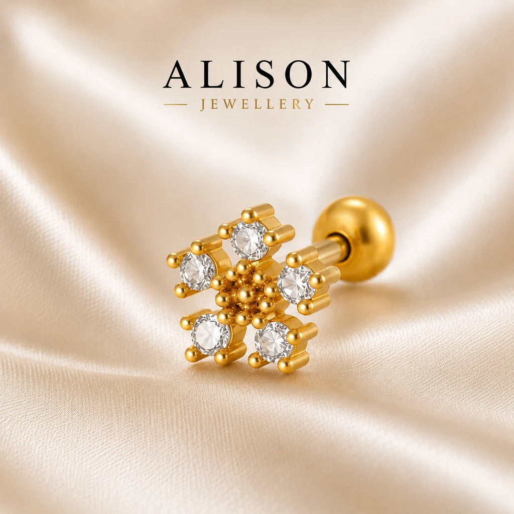 18k Gold Plated Stainless Steel Snowflake – PAIR