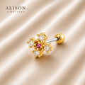 Stainless Steel Gold  and Silver Pink Snowflake CZ Stainless Steel Stud - PAIR