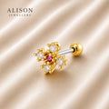 18k Gold Plated Stainless Steel Pink Snowflake - PAIR
