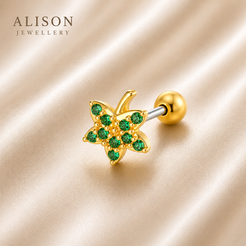 Stainless Steel Gold and Silver Green Butterfly CZ Stud – PAIR
