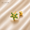 Stainless Steel Gold and Silver Green Butterfly CZ Stud – PAIR